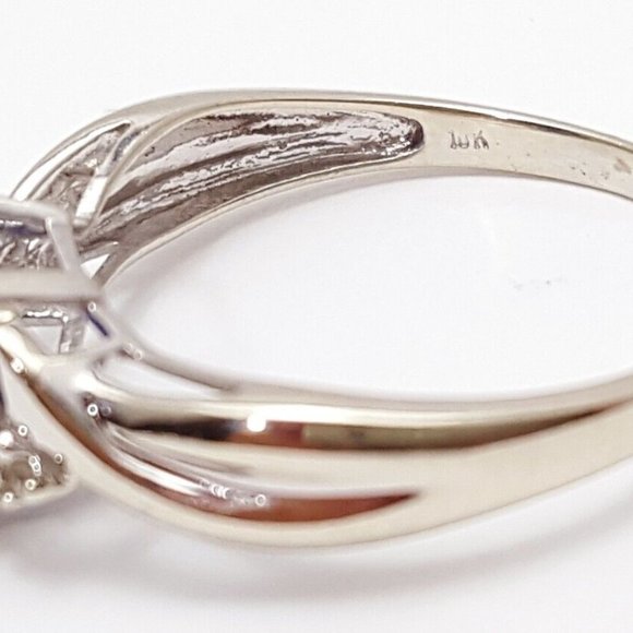 Exquisite 10K Solid White Gold Ladies Designer Synthetic Sapphire & Diamond Ring - Picture 9 of 11